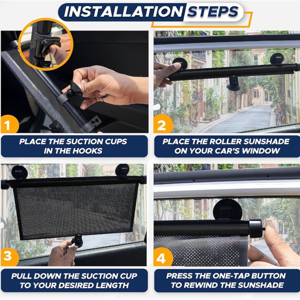 Car Side Window Sun Shade/Retractable Car Roller Sunshade (2 Pack) (15"x17") - Picture 5 of 7